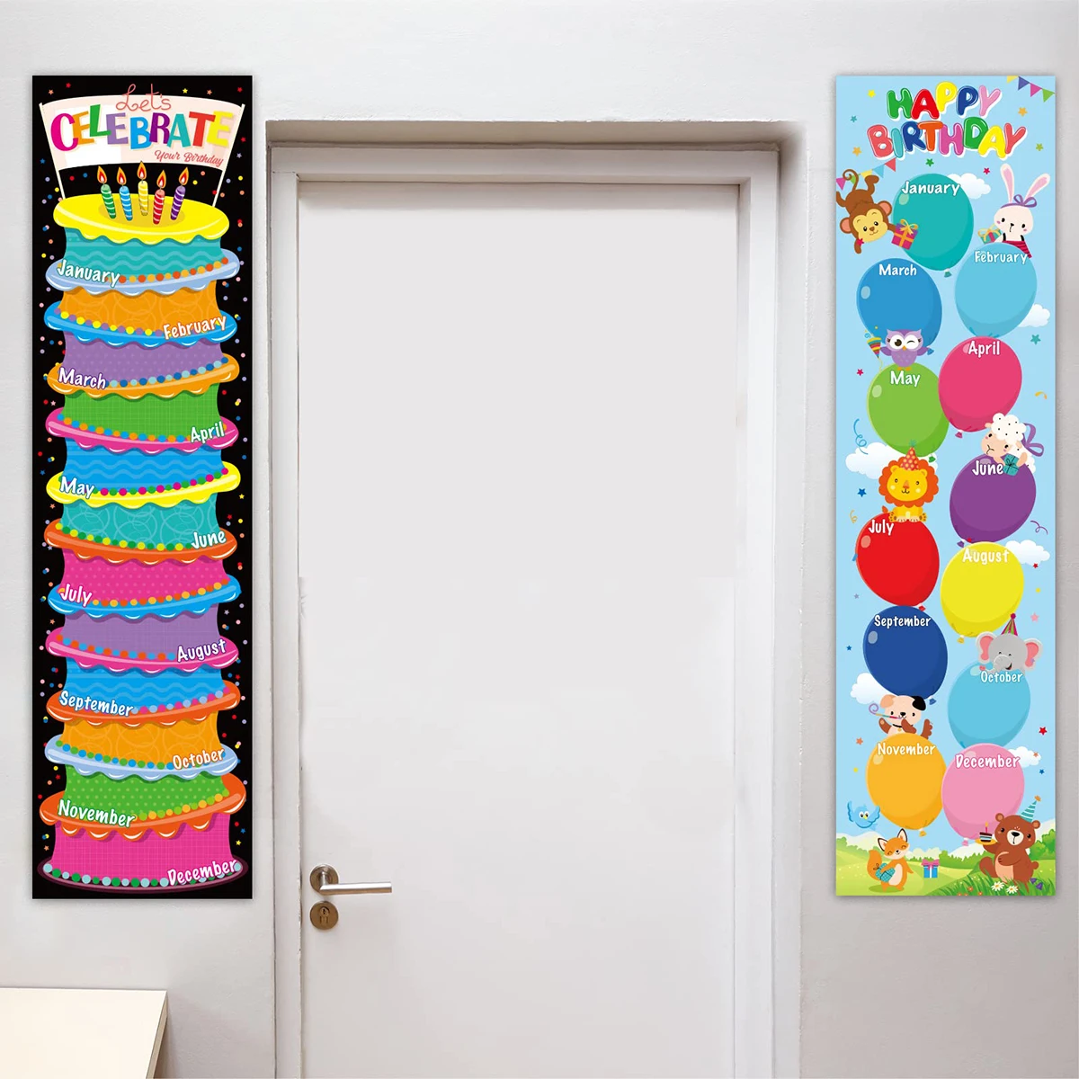 2Pcs Happy Birthday Charts Posters Classroom Calendar Bulletin Board Decoration for Nursery Kindergarten Wall