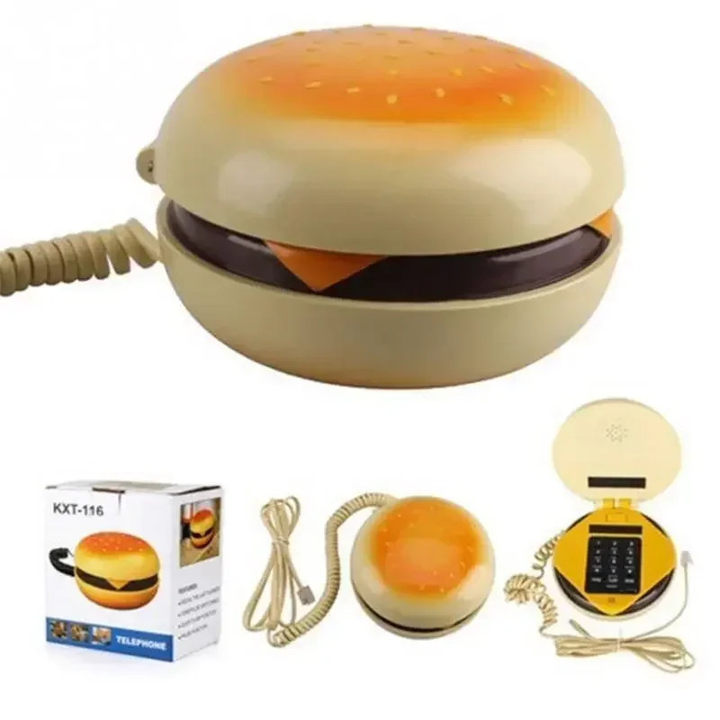 Creative Cartoon Hamburger Telephone Mini Telephone Office Landline with Rope Home Telephone Gift