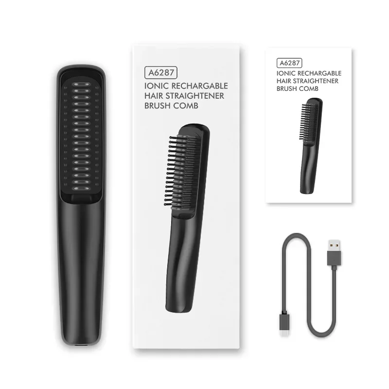 Negatieve Ionen Mannen Baard Stijltang Borstel Draadloze Stijltang Borstel USB Lading Haar Rechttrekken Kam Haar Stijl Gereedschap