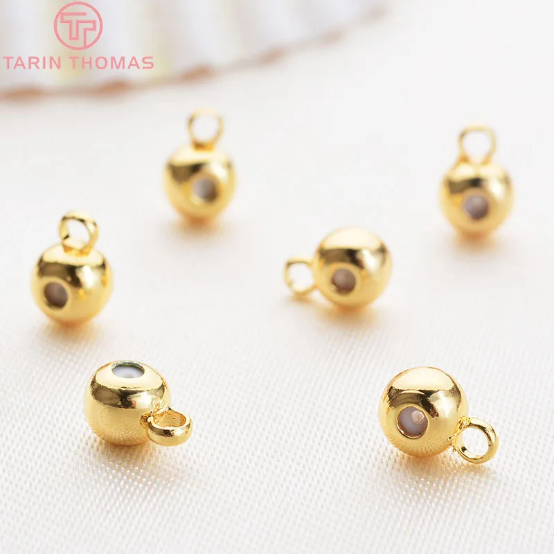 (3084)20PCS 3MM 4MM 24K Gold Color Plated Brass with Rubber Hanging Beads High Quality DIY Jewelry Making Findings
