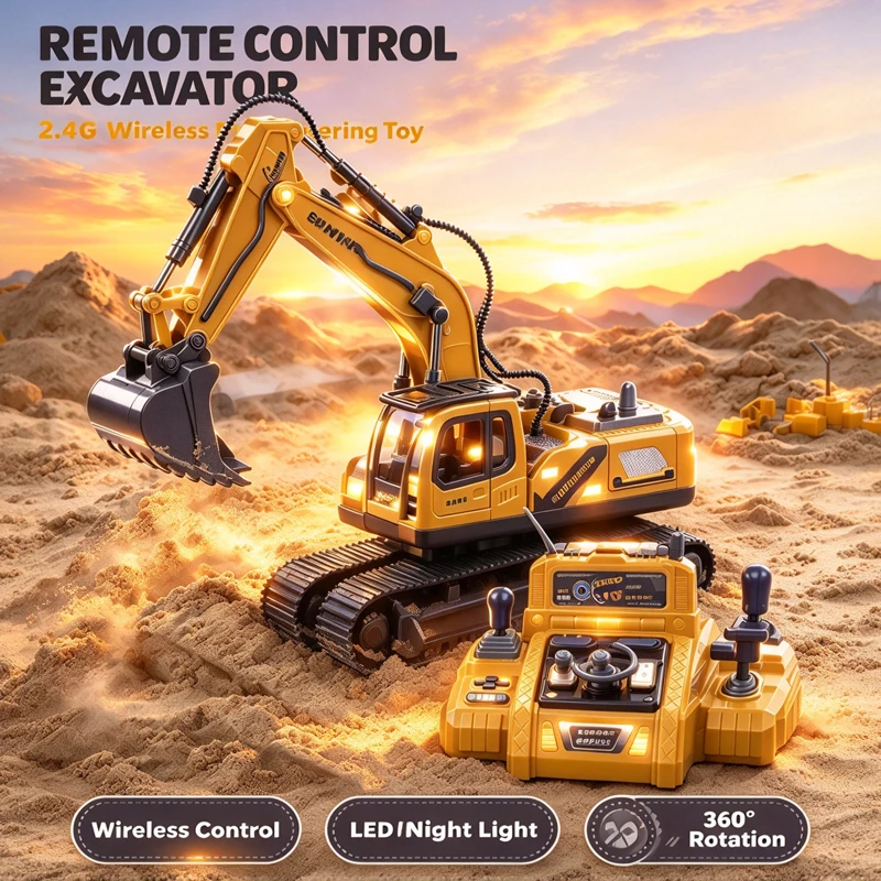 RC Car 12/13/15Ch Excavator Alloy Children's Engineering Vehicle Toy Floor Steering Wheel Remote Controlled Cars Toys for Boys