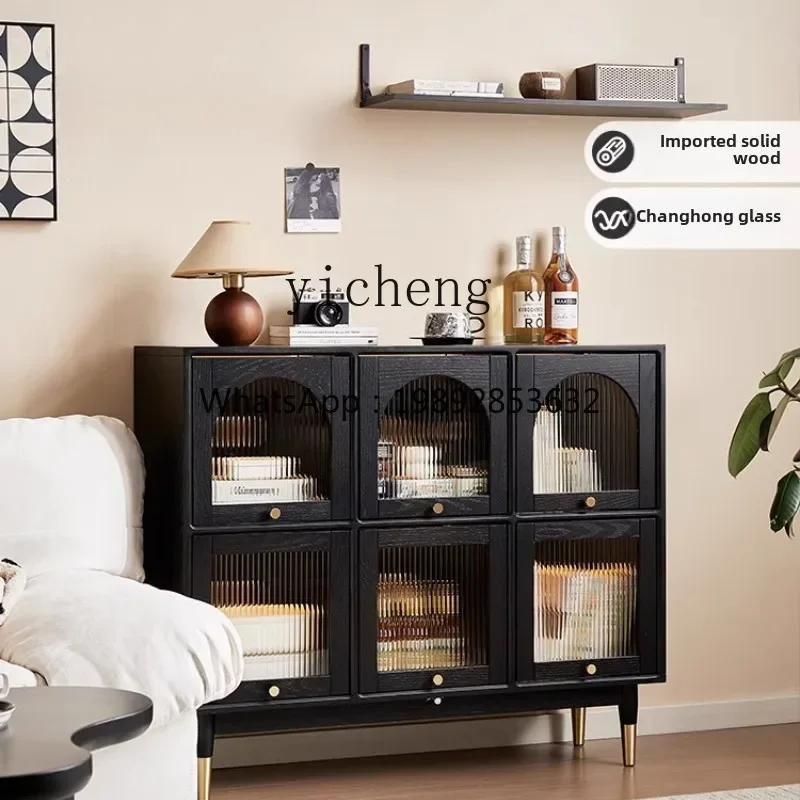 H3-23   solid wood bookcase glass door dustproof arched retro living room display cabinet storage locker