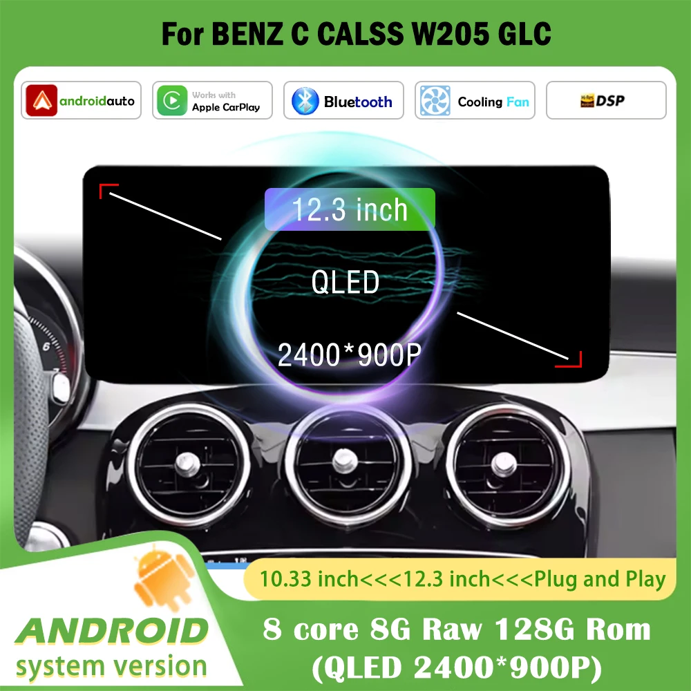 for BENZ C CALSS W205 GLC 2015 - 2018 Car Video Multimedia Player Android Intelligent System GPS Navigation 4G QLED HD Screen BT