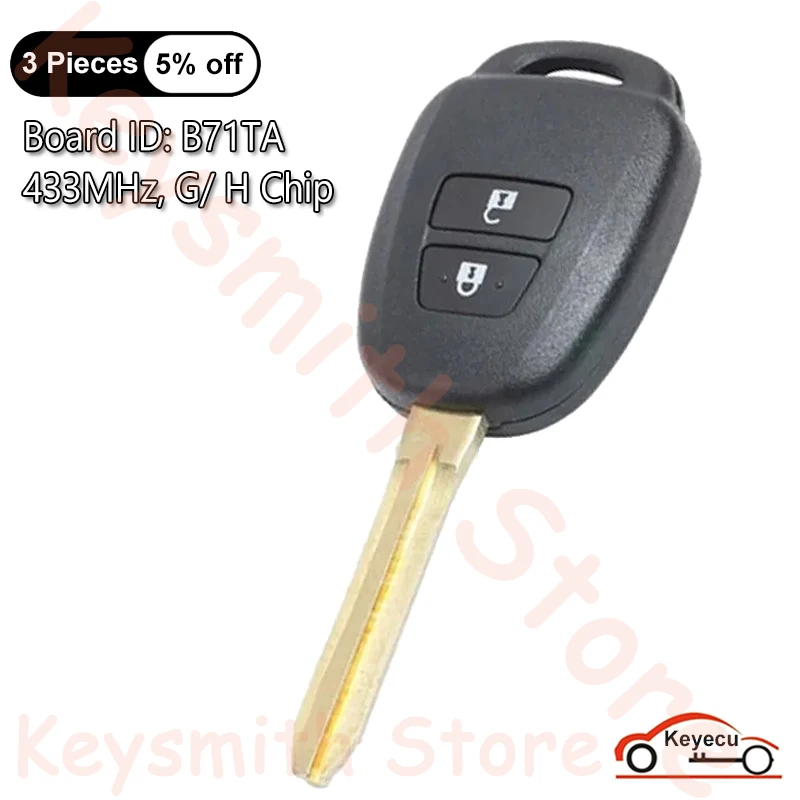 

KEYECU 2 Button 433MHz G H Chip for Toyota Yaris Verso RAV4 2008 2009 2010 2015 Auto Remote Control Key Fob B71TA 89070-0D580