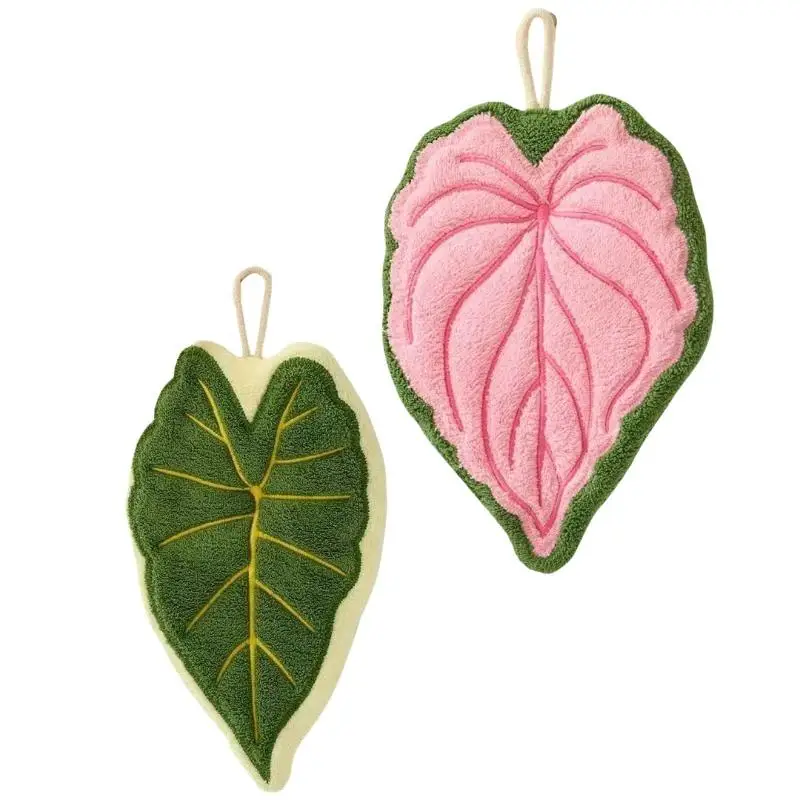 Leaf Shaped Hanging Hand Towel Ultra Soft Microfiber Absorbent for Bathroom Kitchen Home Gift Idea
