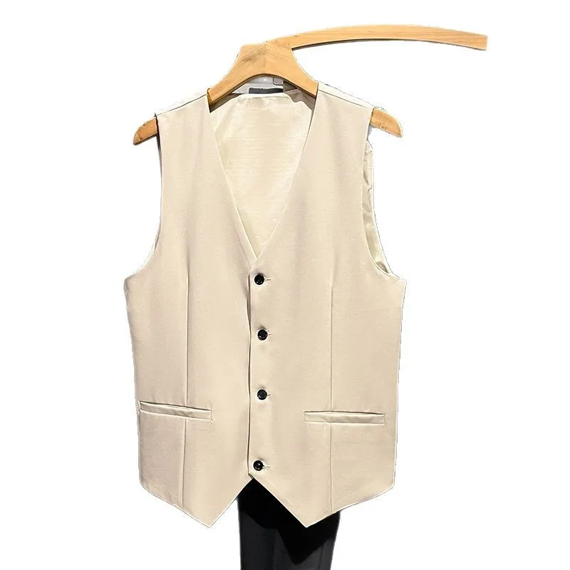 Solid Color Slim-fit Suit Vest Men's Spring and Summer Korean Version V-neck Sleeveless Vest Work Clothes Vest