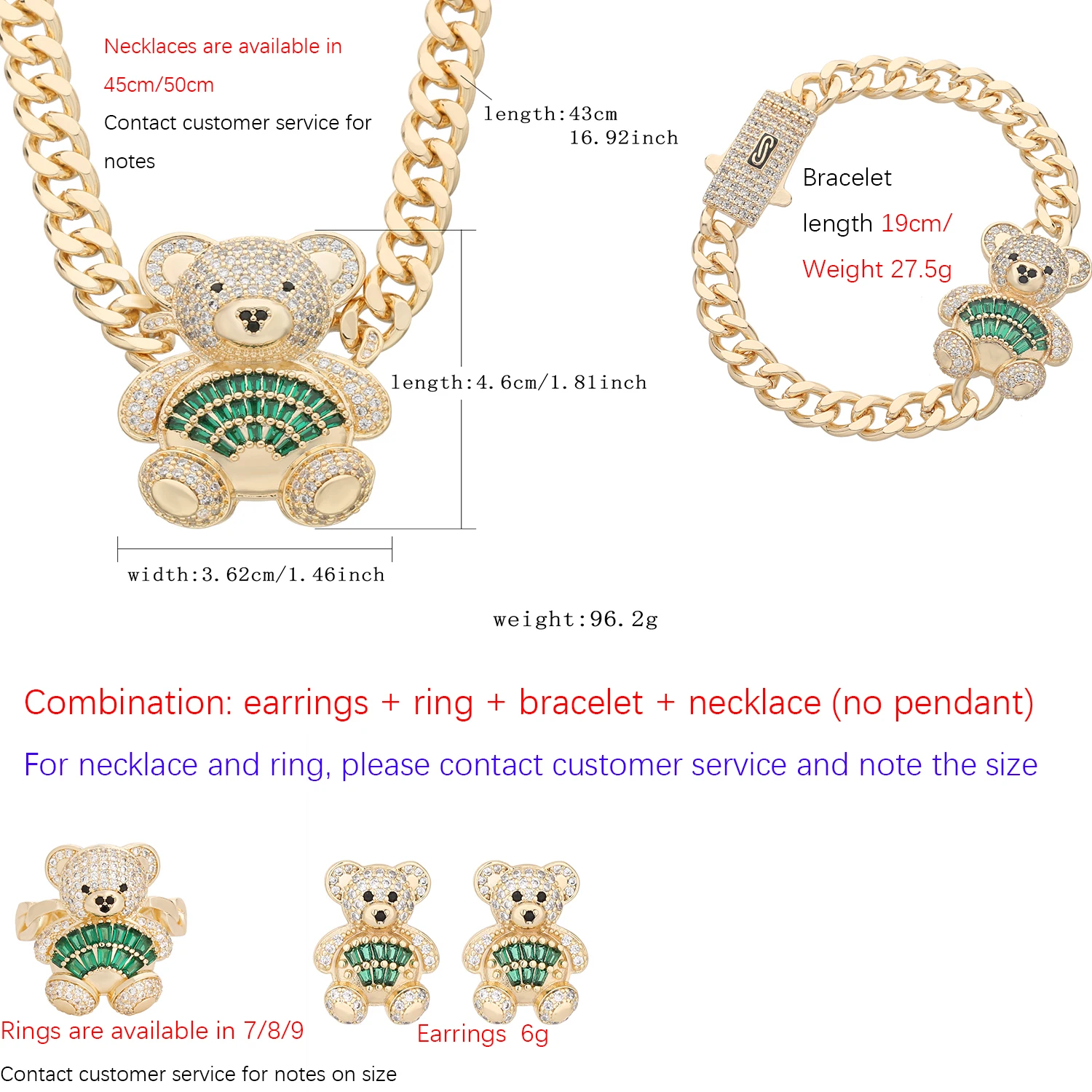 

Women's Bear Jewelry Set Party Gift Cute Women Mother Girlfriend Jewelry Dress Rings and Necklaces Looking for Customer Notes