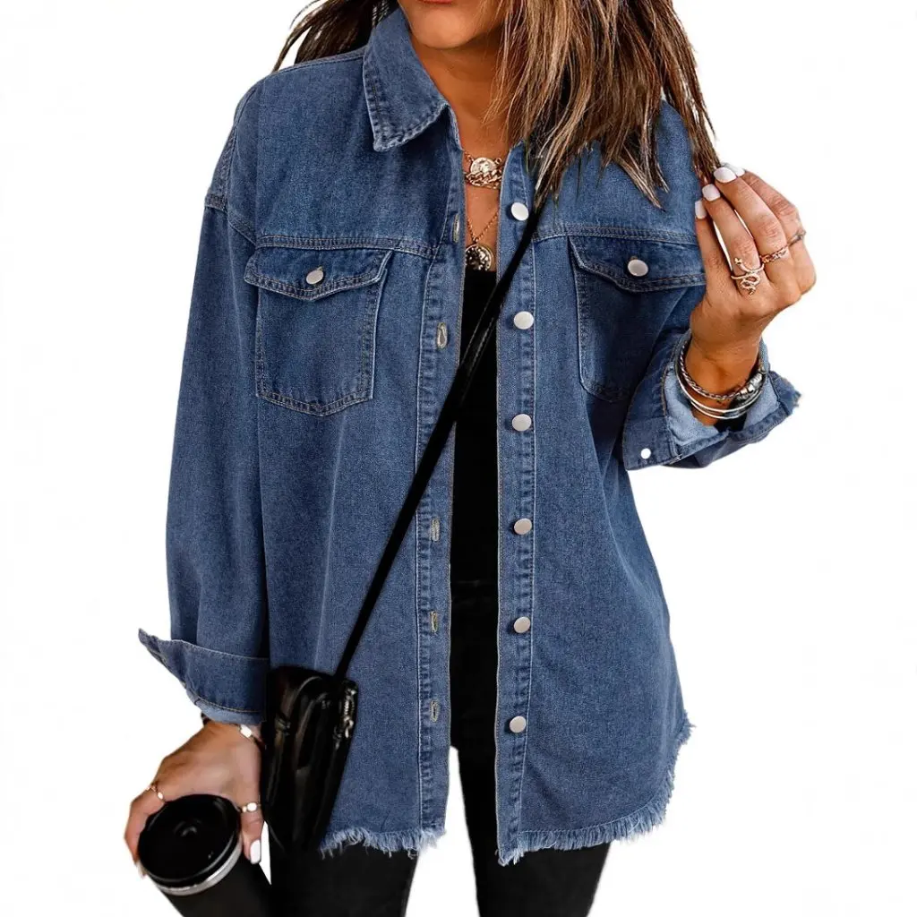 

Smr12337 Women's Long-Sleeved Denim Jacket Casual Fashion Autumn Winter Outerwear European American Style