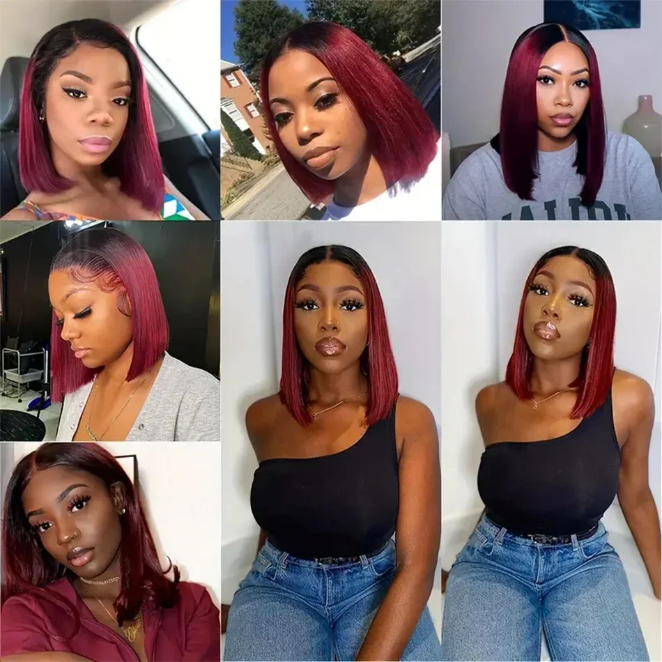 Mèches Brésiliennes Naturelles Lisses, Couleur Bordeaux Ombré Vin Rouge Sophia, Extensions de Cheveux Vierges, 1b 99j, 1/3 /4 Pièces