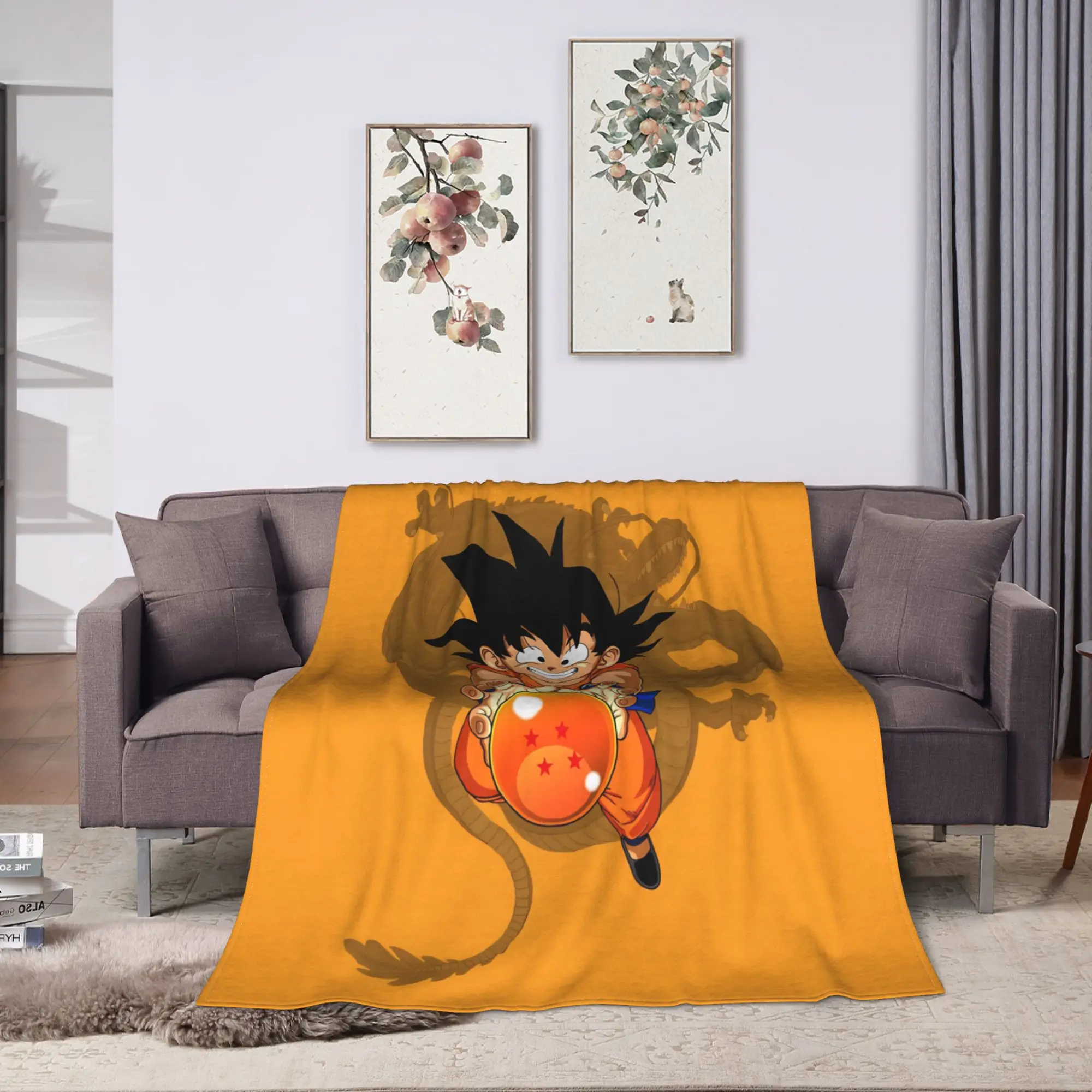 Goku Flying On Nimbus Dragon Ball Blankets Soft Plush Throw Blanket For Couch Chair Sofa Bed Picnic Flannel Bedspread Bed Cover