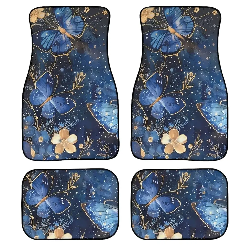 

Blue Butterfly Car Mats Plumeria Carpet - Universal Fit, Sedan/SUV/Truck Floor Mats Set of 4