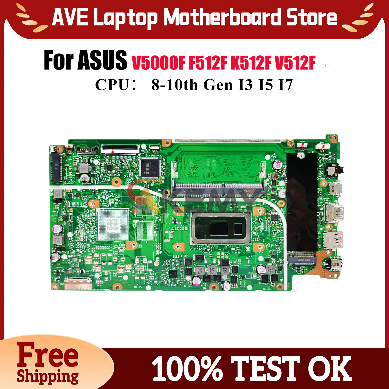 

X512FA Laptop Motherboard For ASUS X512F V5000F X512FJ V512F X512FB X512FLC K512F X512FF X512FJG F512F Mainboard W/ I3 I5 I7 CPU