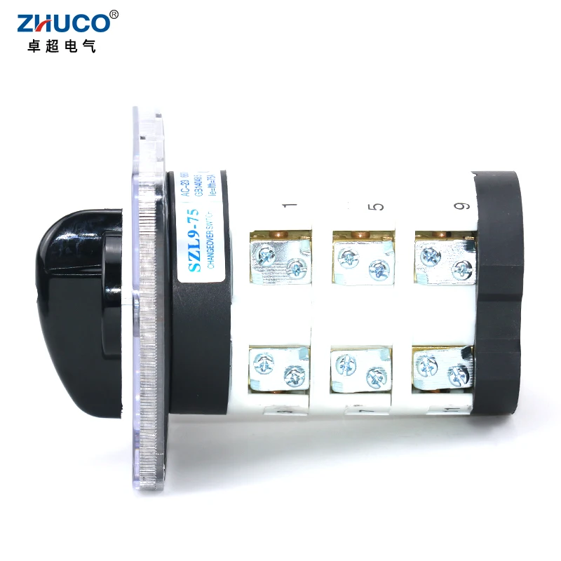 ZHUCO SZL9-75/3 75A Three Position Three Phase 1-0-2 Panel Mounting Ganrator ChangeOver Switch Transfer Rotary Cam Switch