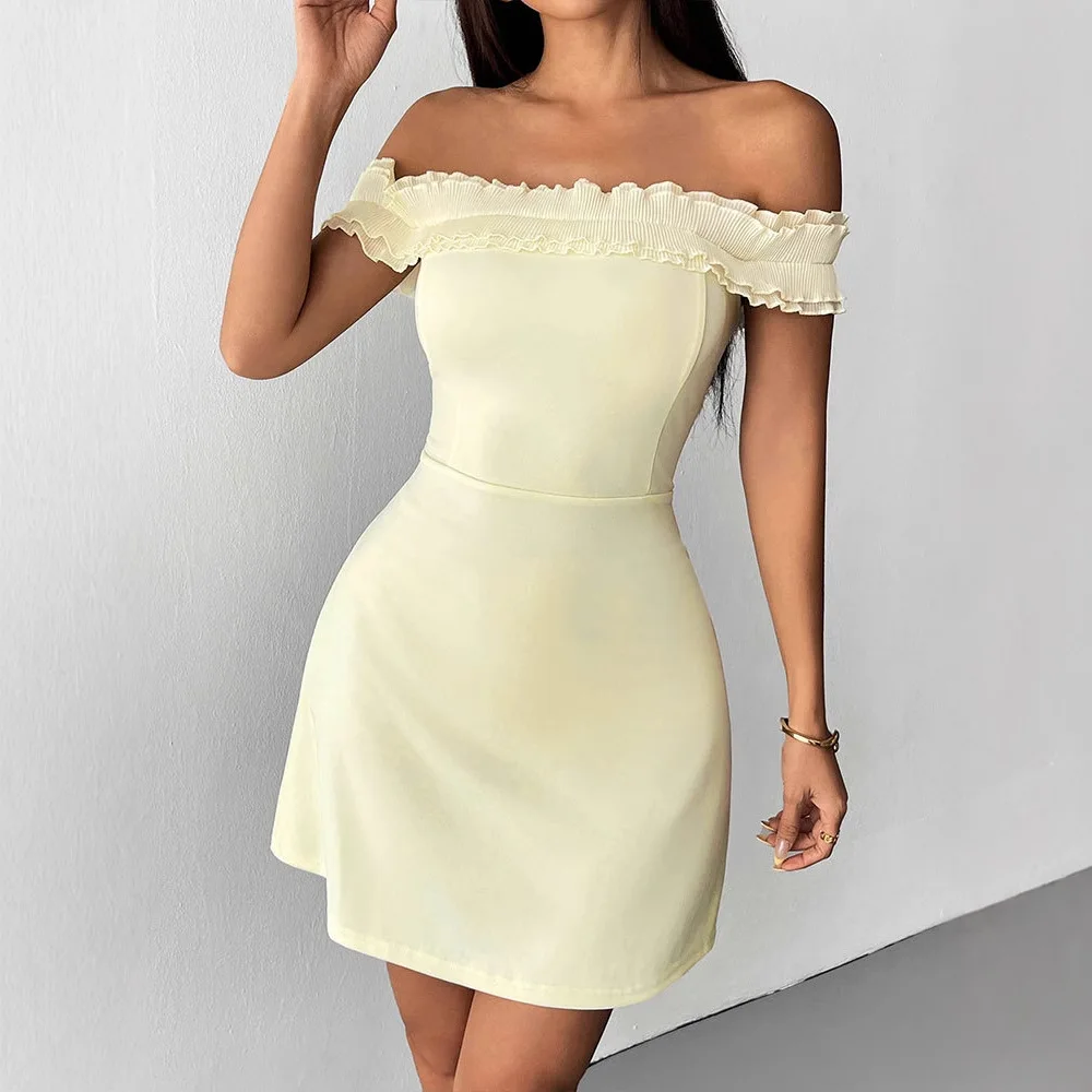 Vrouwen Elegante Midi Jurk Een Schouder Dubbele Ruche Pure Desire Bodycon Afslanken Crop Top Party Formele Gown Mode jurk