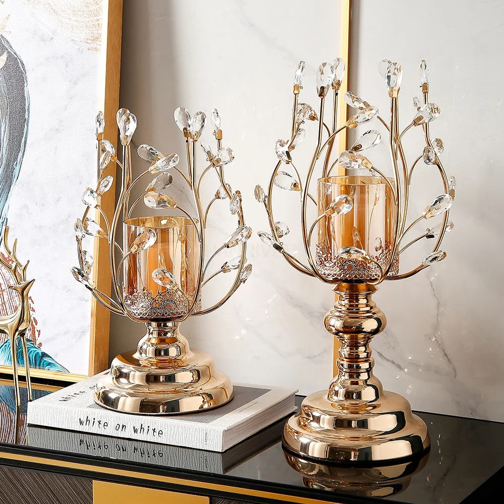 Creative Crystal Candle Holders Metal Candlesticks Luxury Home Decor Wedding Porps Party Christmas Decoration Candelabra Decor