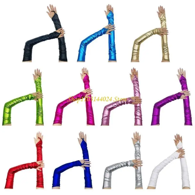 N5KE براءة اختراع قفازات جلدية طويلة للمرحلة النساء قفازات الحفلات قفازات بولي PU مساء الزي الرقص قفازات الحفلات مهرجان ملابس