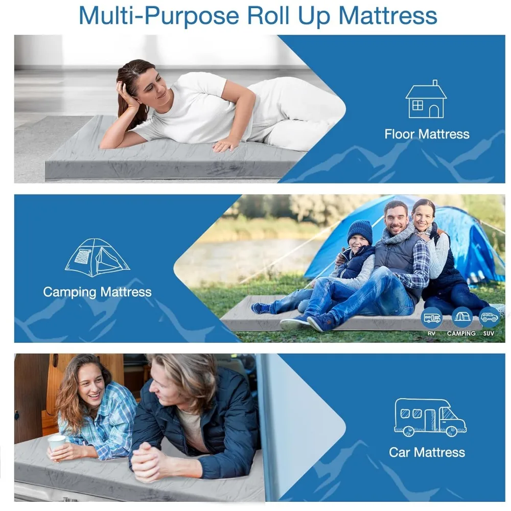 مرتبة تخييم إسفنجية، مرتبة تخييم محمولة قابلة للطي للسفر مع غطاء مقاوم للماء وحقيبة سفر #6