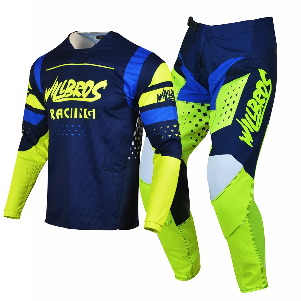 Willbros Motocross Racing 180 Trice Lux Gear Set Jersey Pants MTB Bike Cycling Kits Offroad Moto Motor Blue Suit Mens