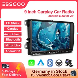 ESSGOO 2 Din Android Car Radio 9 Inch Carplay RDS AM FM Bluetooth WiFi Multimedia Autoradio For VW Volkswagen Passat B6 B7 Skoda