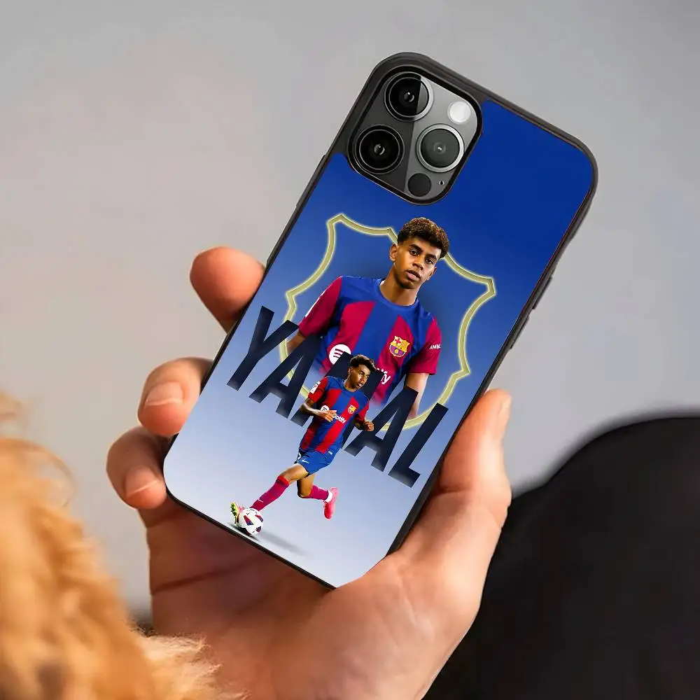 حافظة هاتف على شكل نجمة كرة القدم Y-Yamal مناسبة لهاتف Apple 16PRO MAX 15 14 13 12 MINI 11 غلاف صلب أسود