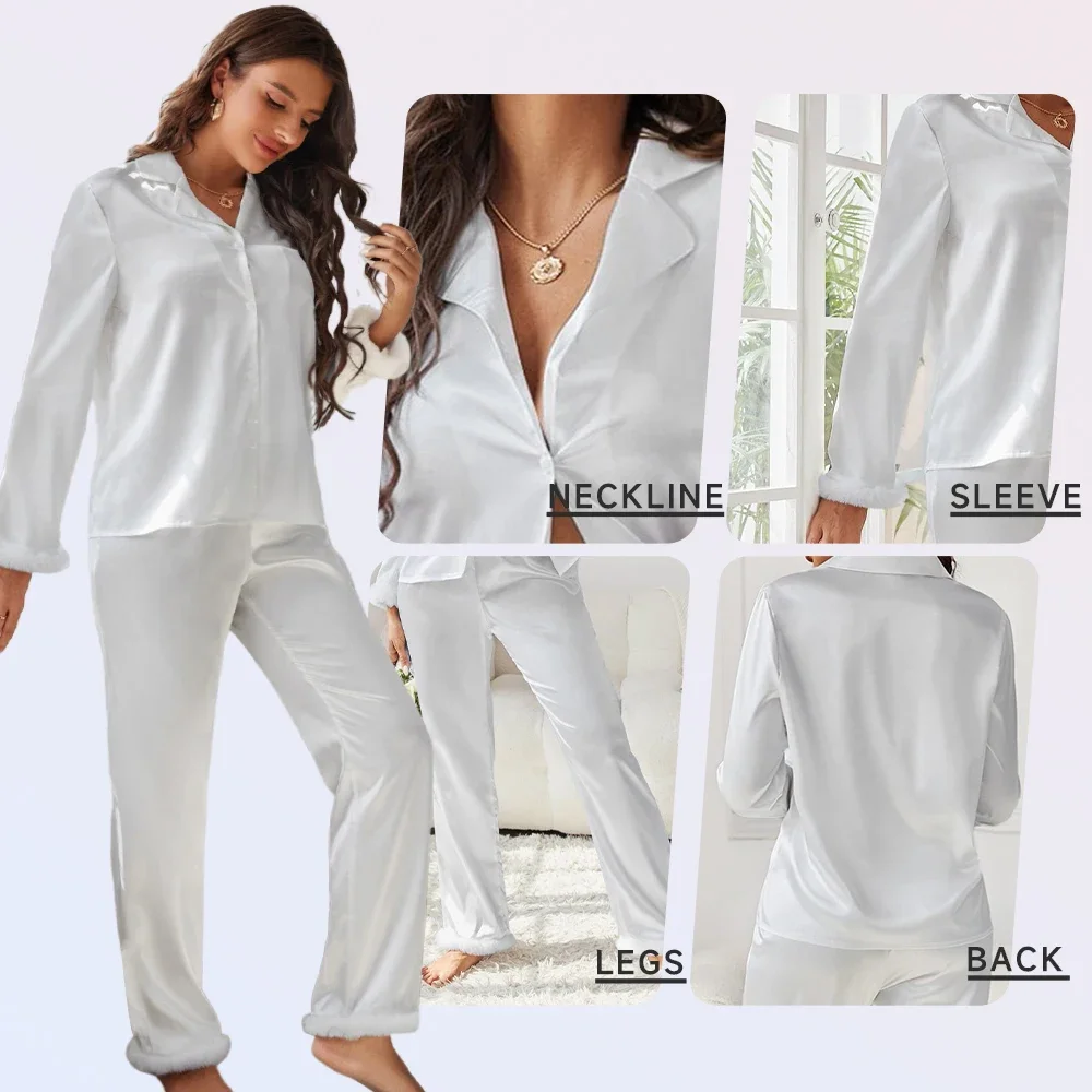 Long Sleeve Long Pant 2-pieces Suit White Bridesmaid Pajamas Evening Dress Satin Lapel Multicolor Elasticity Womens Pajamas Sexy