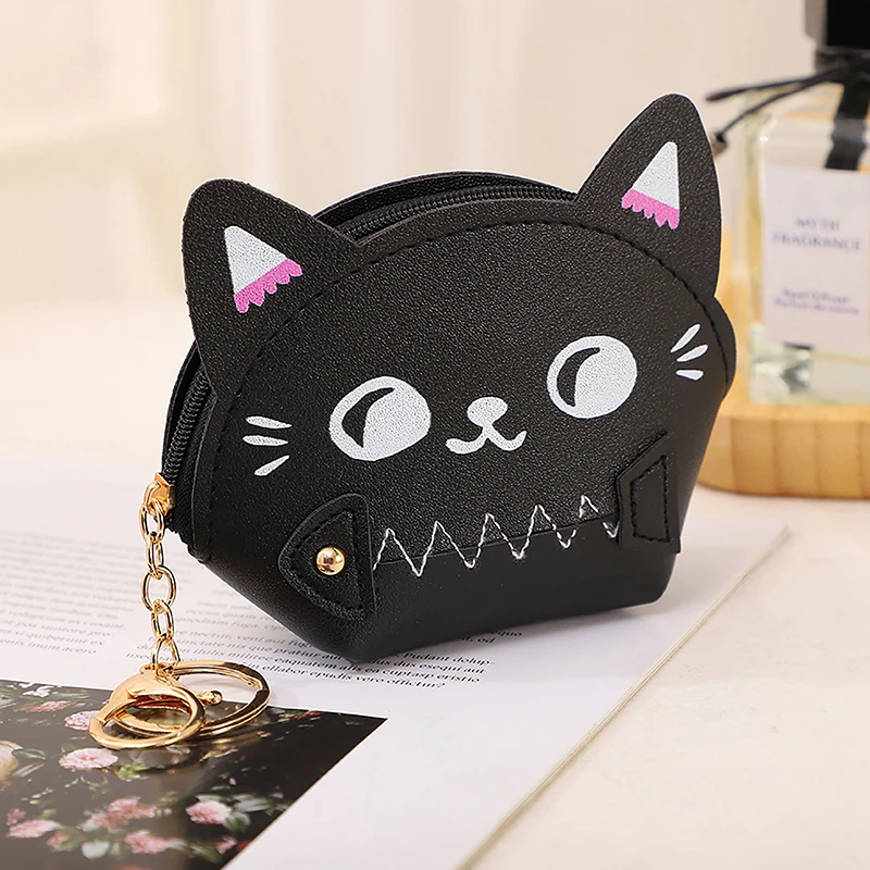 Monedero de dibujos animados para mujer y niña, monedero pequeño con diseño de gato y pez, ideal para regalo, 1 unidad