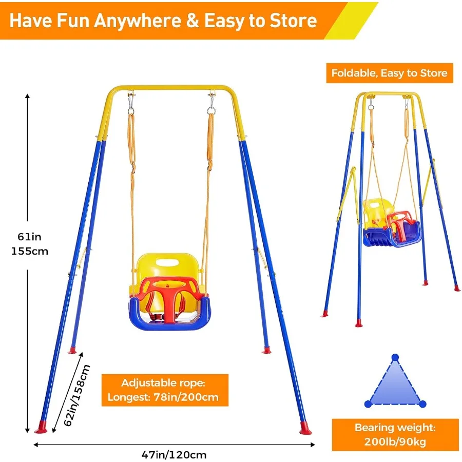 Peuterschommel met opvouwbare metalen standaard voor peuters van 110 jaar 3-in-1 babyschommelset met 4 zandzakken voor achtertuin/binnen/o