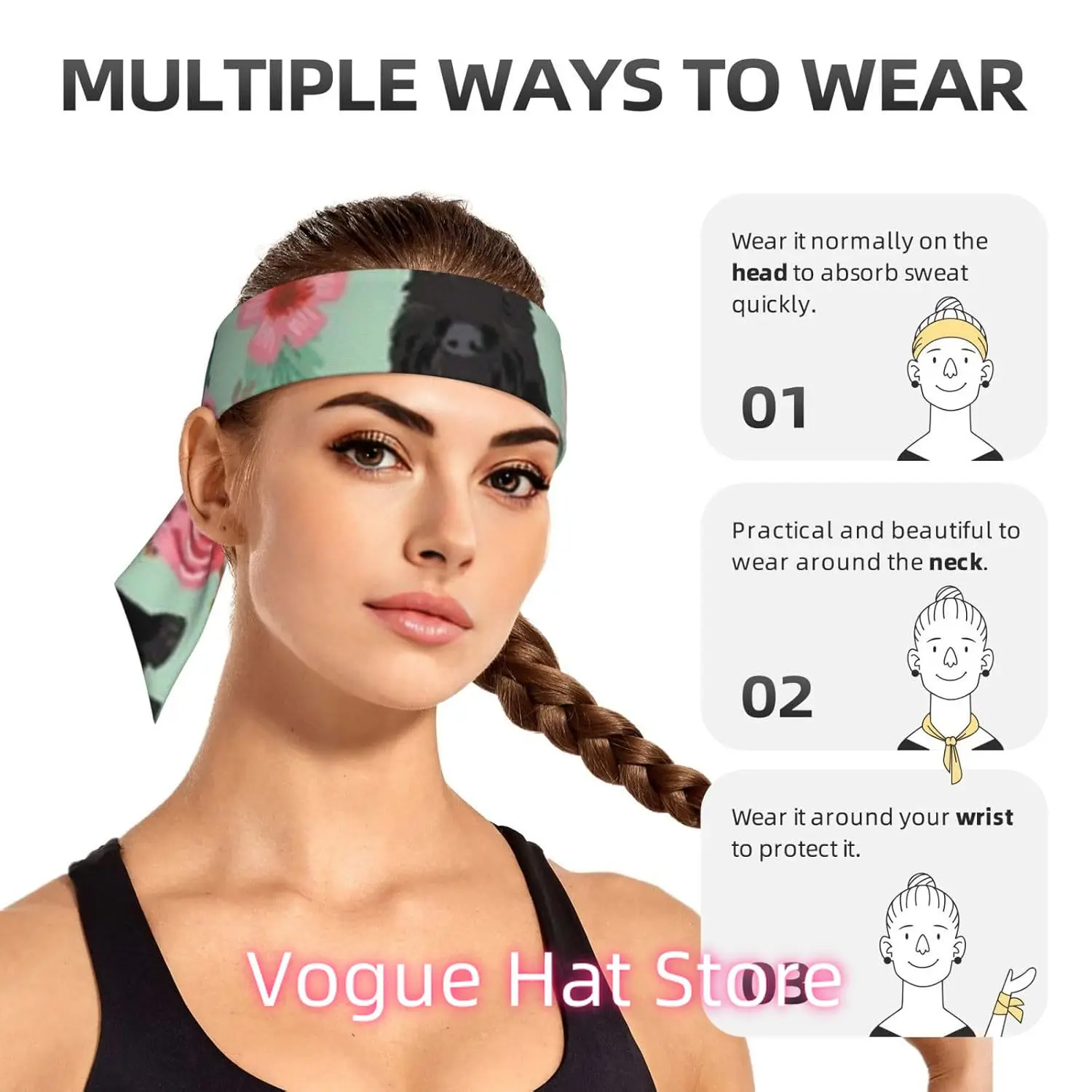 Sport Krawatte Stirnbänder Tennis Kopf Krawatte für Männer Frauen Schwarz Scottie Hund Sport Fußball Basketball Kopf Krawatten