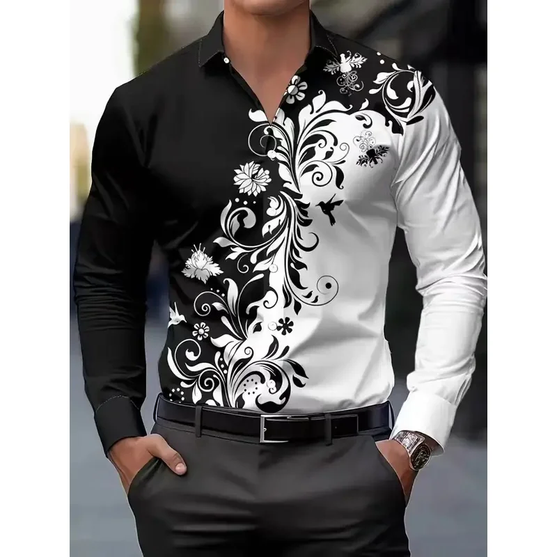 New Arrival Men's Casual Long Sleeve Floral Shirts Loose Comfortable Versatile Printed Blouses For Daily Wear Outdoor Activities