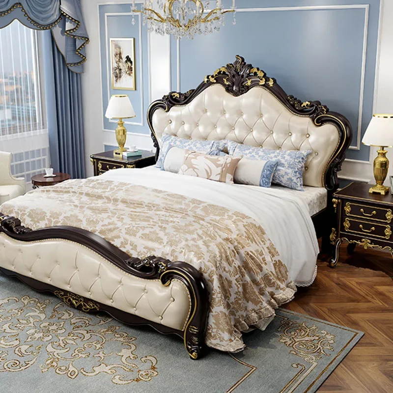 

European Bed Queen Kids Double Royal Wood King Size Frame Double Bed Modern Boys Cabeceira De Cama Box Casal Bedroom Furniture