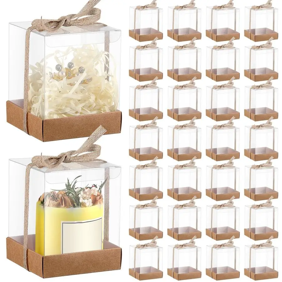 

36 Set 3.5 x 3.5 x 4.3 in Candle Gift Package Valentines Transparent Box 418 oz Handmade Tealight Candle Holder Paper Bottom Rib