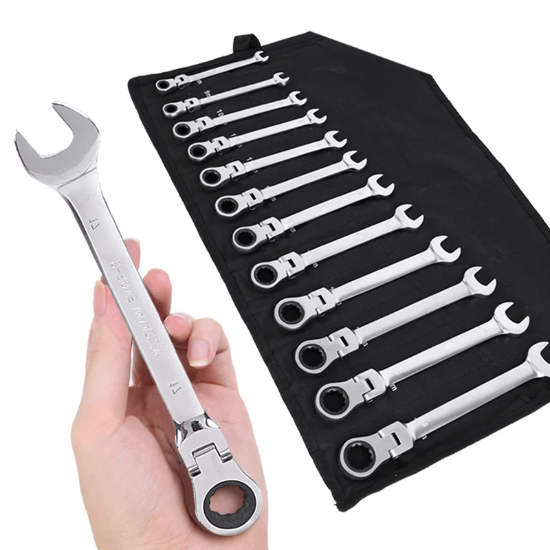 

JUNEFOR Flex-head Ratcheting Wrench Set Metric Combination Key Set Ratchet Spanner Torque Gear Hand Tool Garage Car Repair Tools