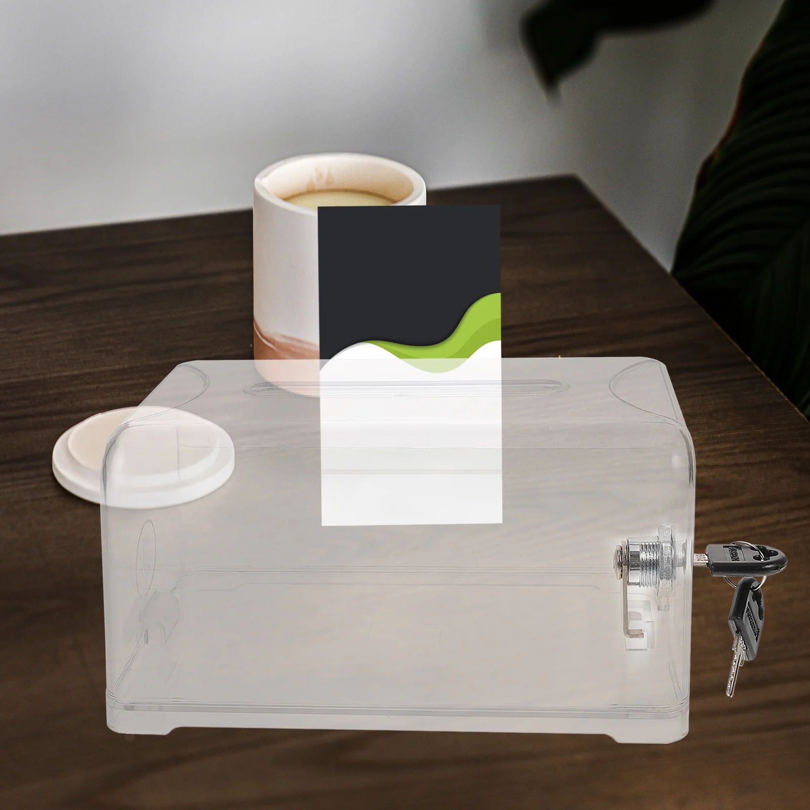 Caixa de doação de acrílico transparente com tampa, sugestão de votação, caixa de coleta de fundos para escritório, fábrica, uso público, cédula