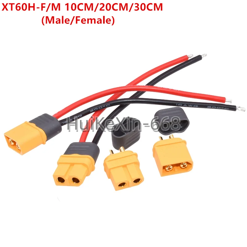 Macho para Fêmea Plug Cabo de Extensão, Adaptador de Bateria, Conversor, Power Connect, 10cm, 20cm, 30cm, 12AWG, 16AWG, XT60H