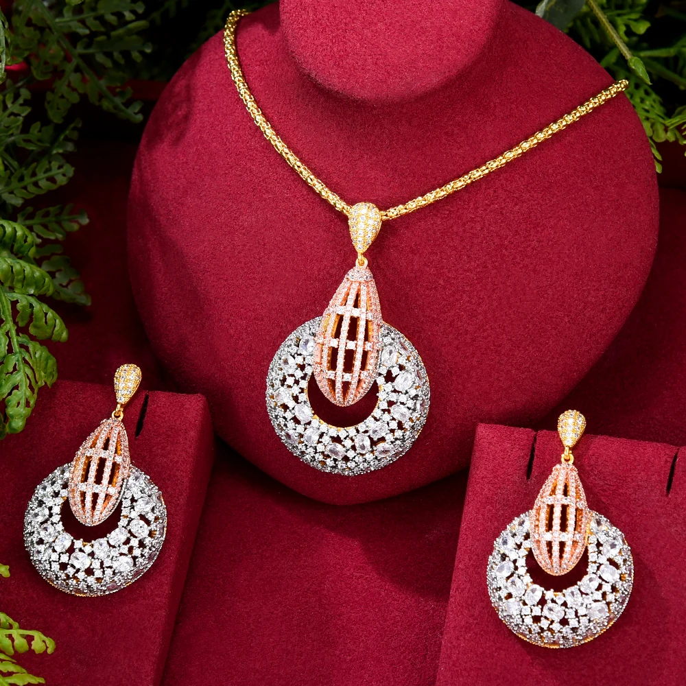 

Jimbora Big Fashion Luxury Crossover Statement Jewelry Set For Women Wedding Party Full Zircon Dubai Bridal jewelry Set 2022