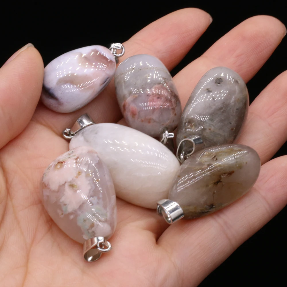 Natural Semi-precious Stone Pendant Irregular Cherry Blossom Agate for DIY Jewelry Making Necklace Size15x20-18x25