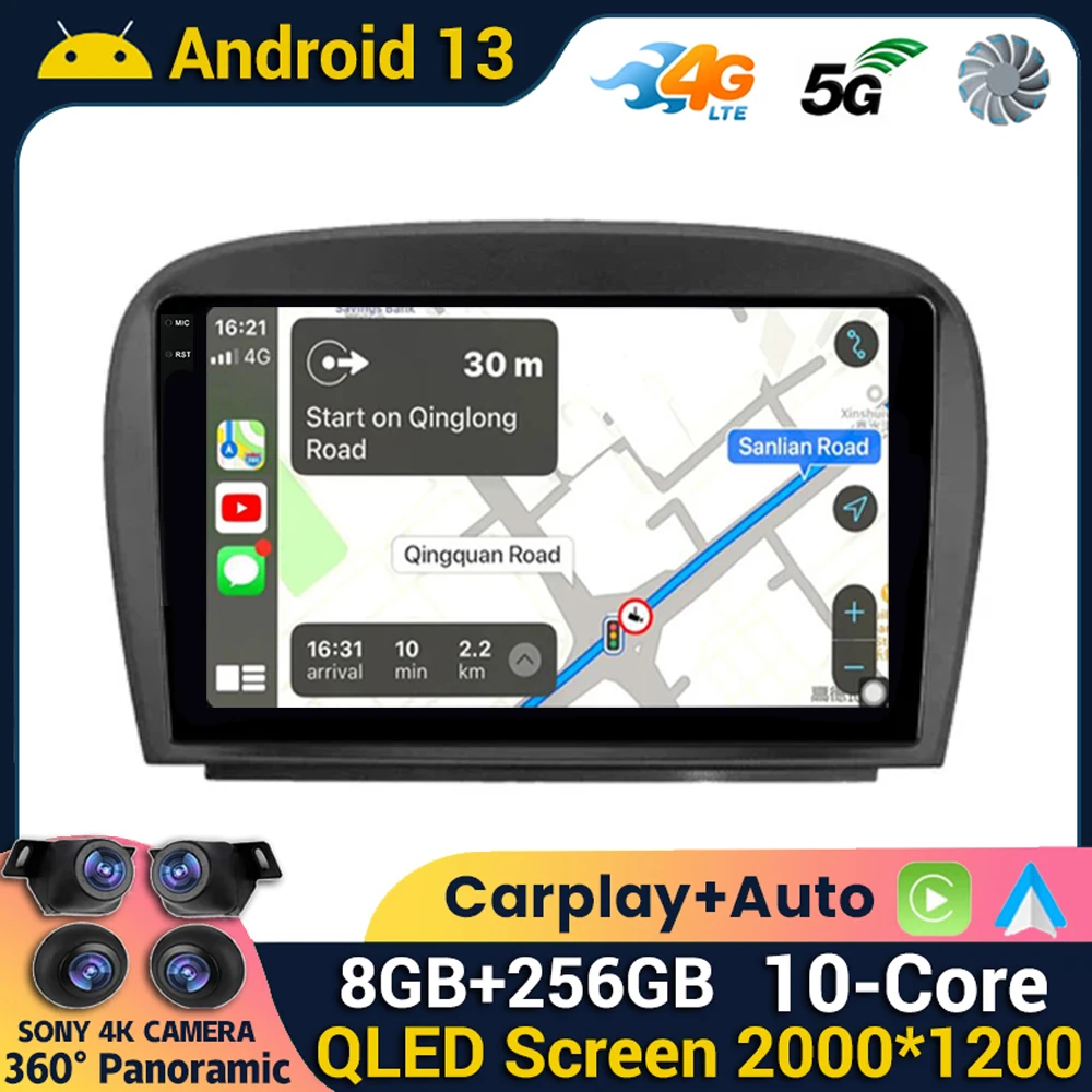 

Android 13 для Mercedes Benz SL R230 SL350 SL500 SL55 SL600 SL65 2001-2007 беспроводной Carplay Android Авто GPS QLED экран 8 + 256G