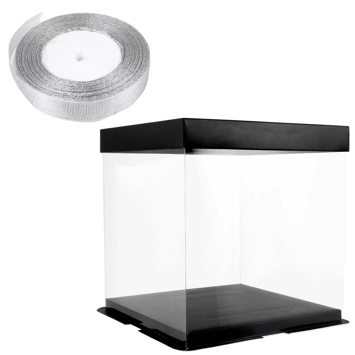 

5PCS Double Layer Cake Black Paper Cover Transparent Gift Box Birthday Cake Case Packing Box Lightweight Portable Chic Fashion
