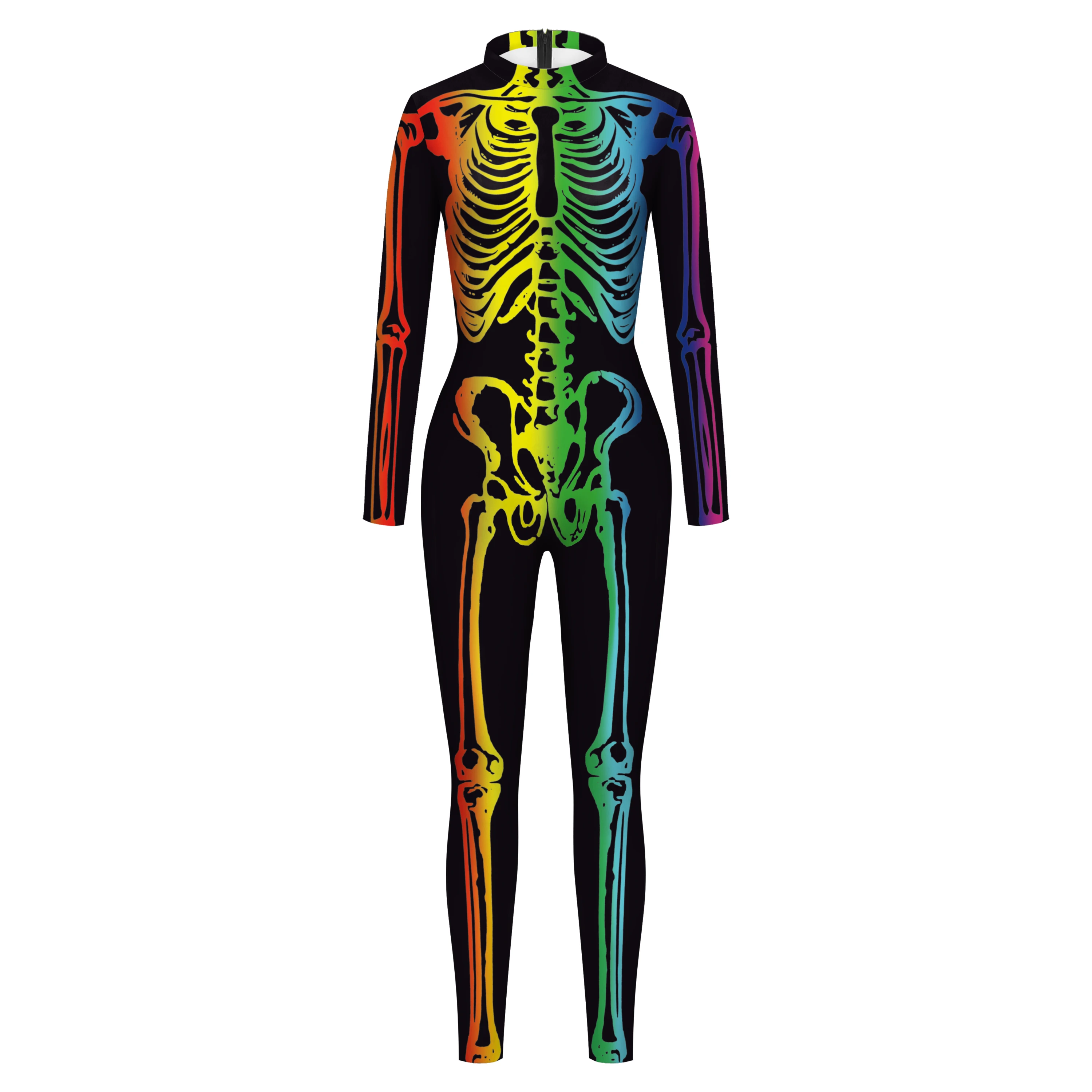 IOOTIANY Sexy Enganliegender Skelett-Print Jumpsuit Catsuit Totenkopf Halloween Karneval Party Cosplay Bodysuit Damen Cosplay Kostüme – Detail 5