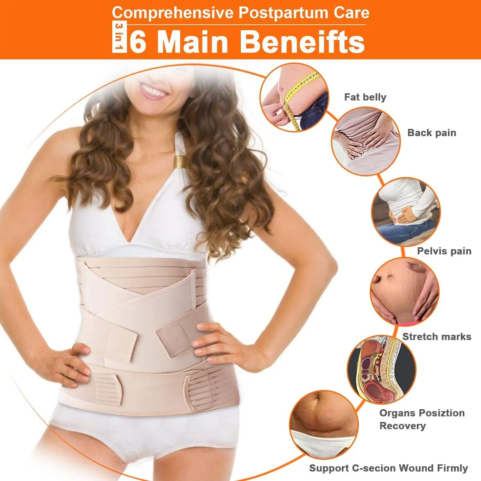 3 in 1 Postpartum Belly Support Recovery Wrap Postpartum Belly Band,After Birth Brace,Slimming Girdles,Body Shaper