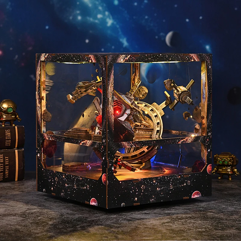 DIY Wooden Nebula Wanderer Book Nook Figurines Miniatures Kits Bookend for Friends Birthday Gifts Home Decor Crafts