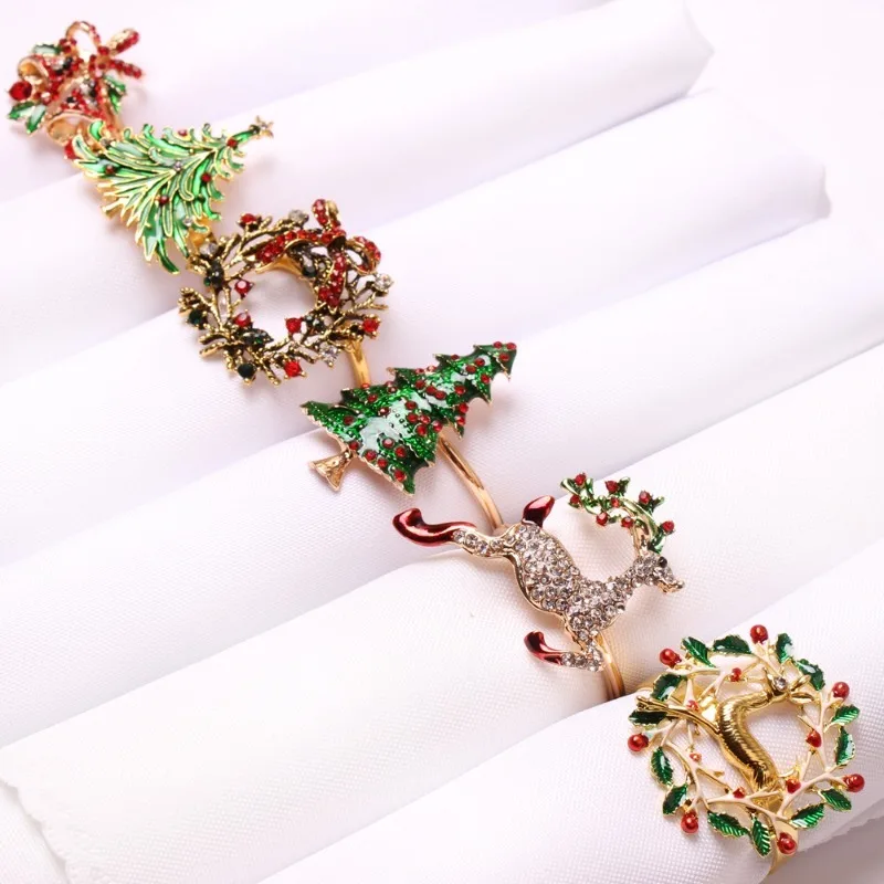 Christmas Napkin Ring with Snowflakes and Bells, Holiday Table Decor, Hotel Christmas Napkin Holder for Party Setup