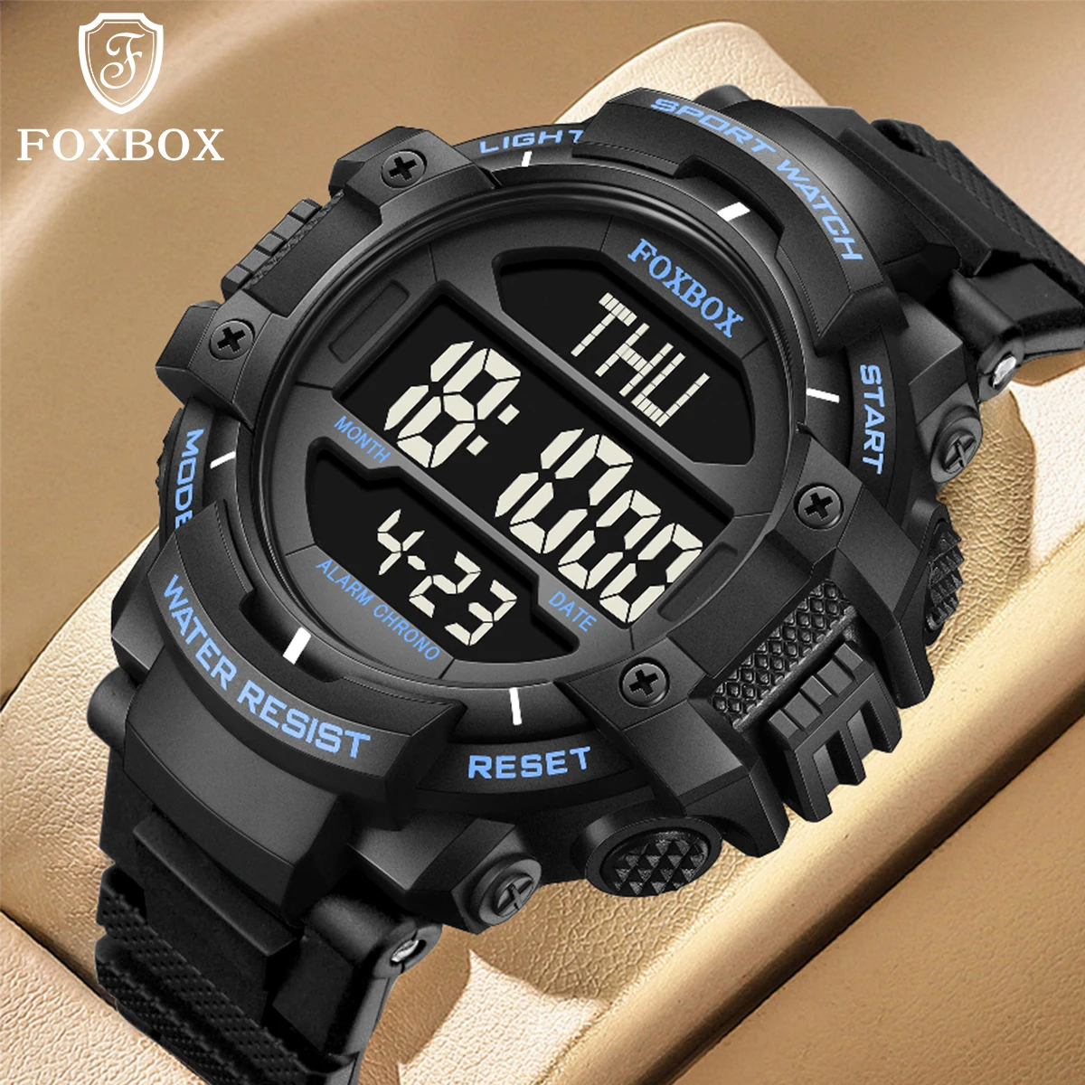 LIGE FOXBOX Fashion Electronic Man Watch Silicone 50M Waterproof Luminous Watches for Men Casual Sports Alarm Relogios Masculino