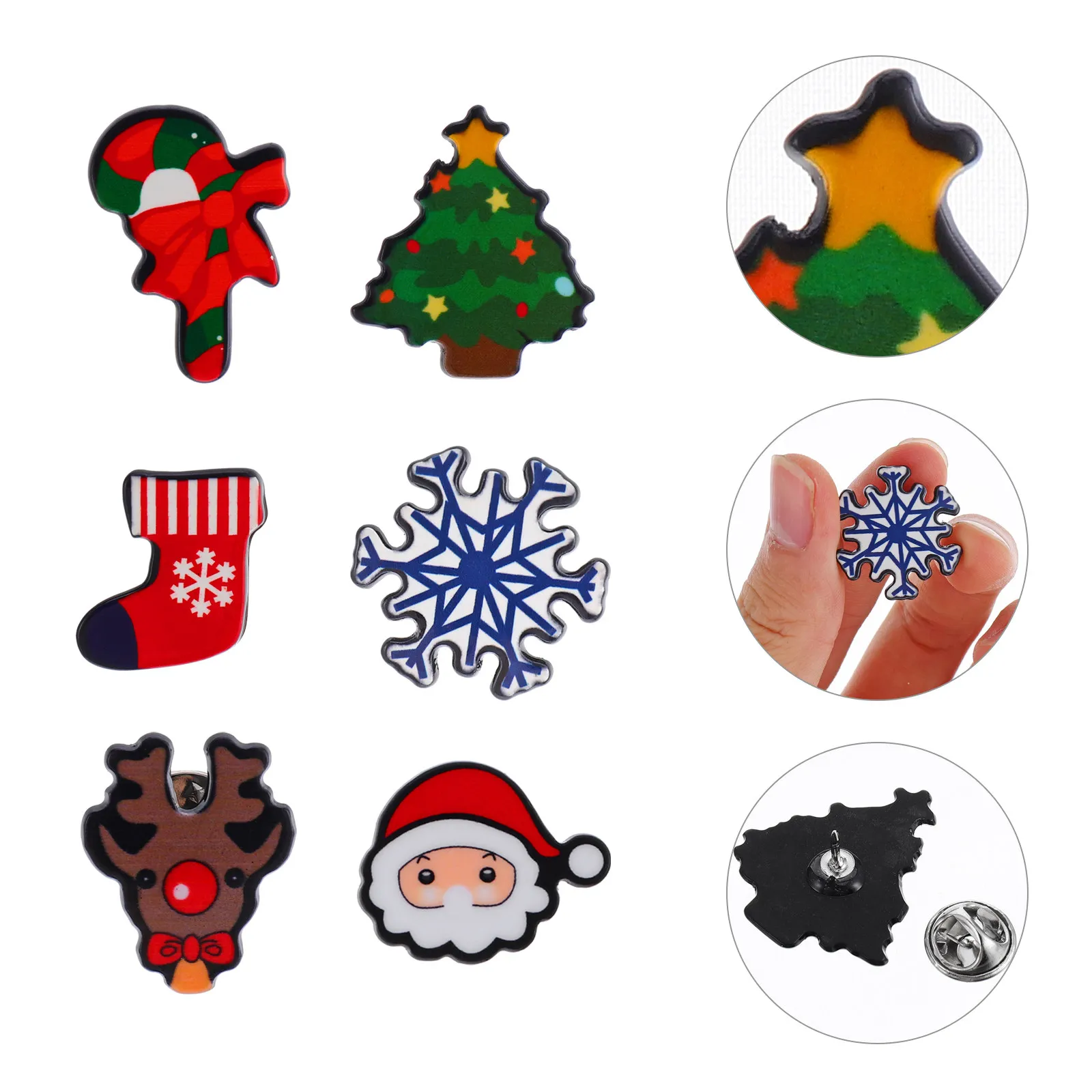 8Pcs Christmas Brooches Cartoon Lapel Pins Stylish Holiday Party Decor for Clothes Bags Hairpins Stockings Scrapbooks Festive