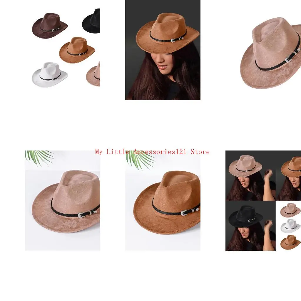 

Elegant Homburg Unique Silver Buckles Styling Hat with Wide Brimmed Flat Western Hat for Casual Wear