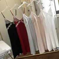 Satin Suspender Nightgown With Buttons Sexy Female Sleep Dress Summer Lace Chemise Sleepwear Patchwork Kimono Dressing Gown - Image 6