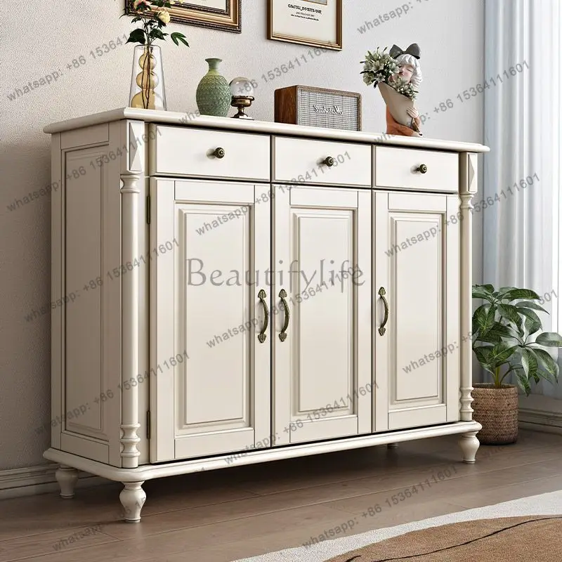 all solid wood retro entrance door, entrance cabinet, cream wind small apartment, solid wood