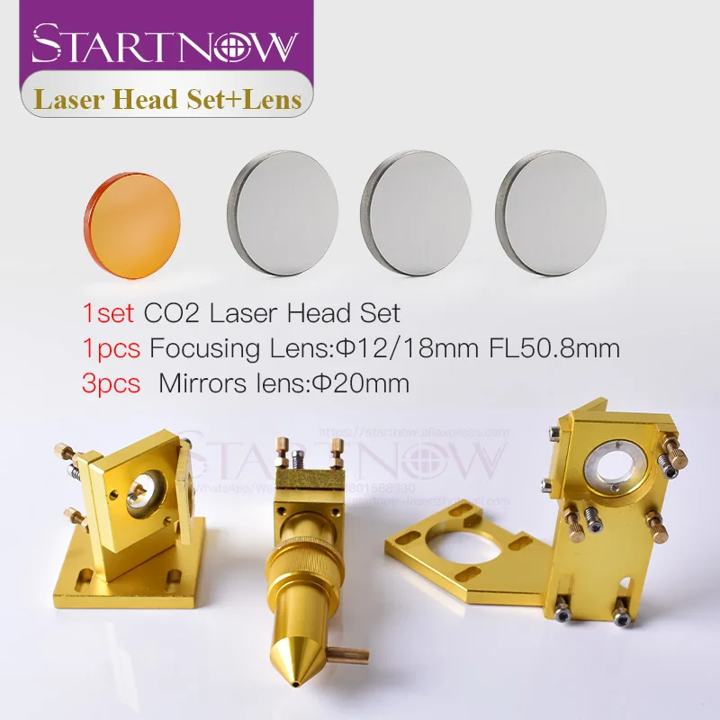 Startnow DIY CO2 Laser Head Set 12mm 18 Focus Lens & 20mm Mo Si Mirror Laser Integrative Mount Holder For 4060 K40 Laser Machine