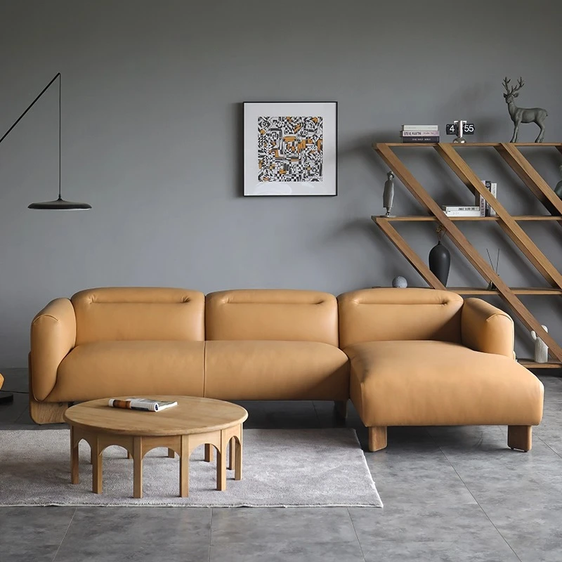 The antique style of the leather sofa is made of old oil wax leather, and  first layer of cowhide of  corner princess