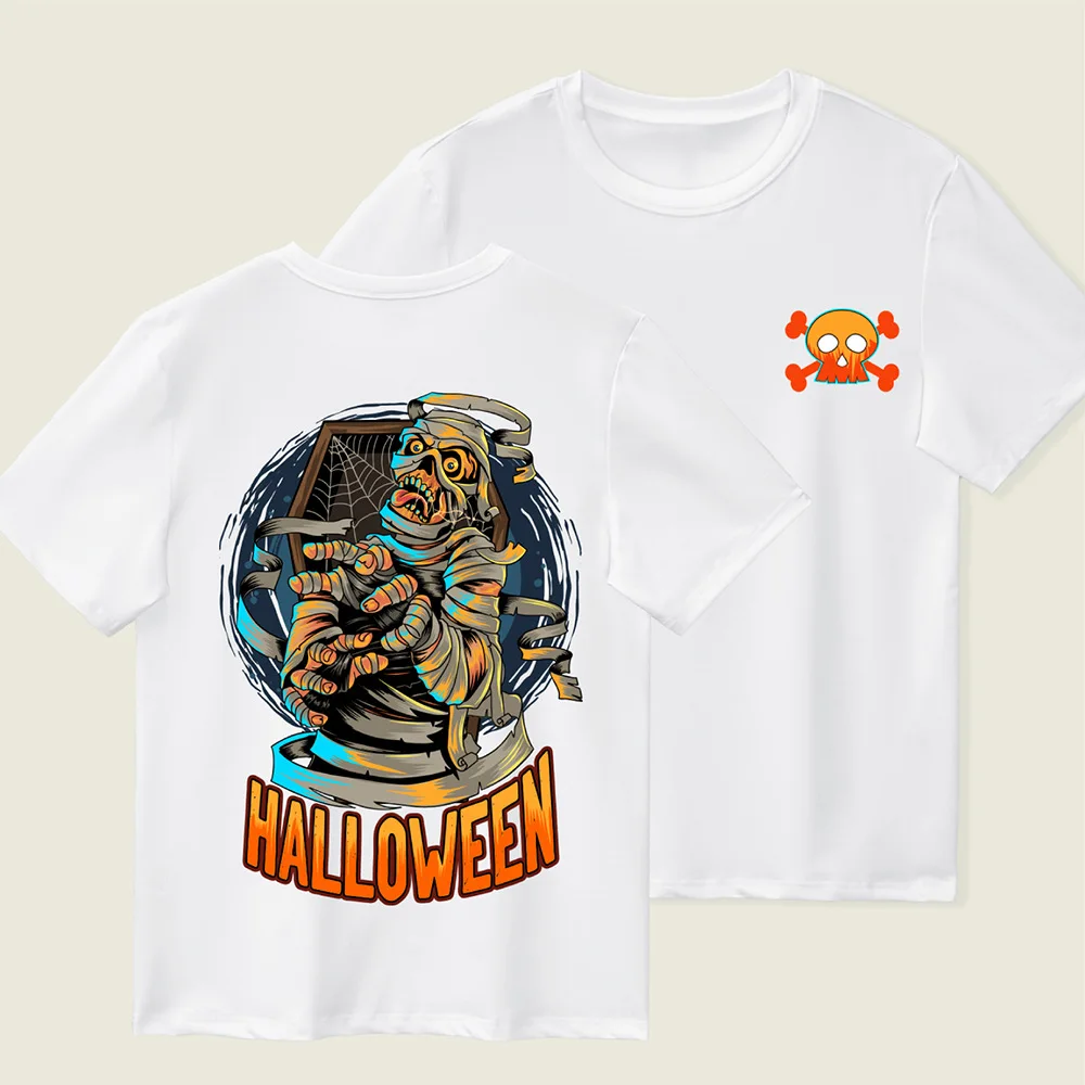 Boys Casual Short-sleeved T-shirt Skull Halloween Print Summer Crew-neck Children's Costume Kids Clothes